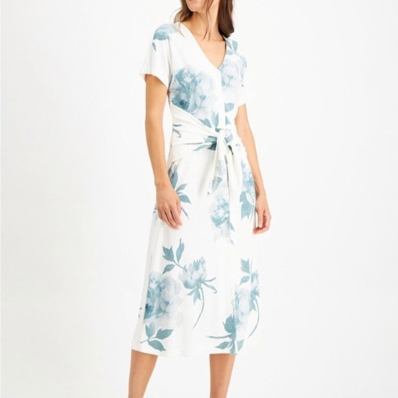 Green Floral Print Tie Front Dress 